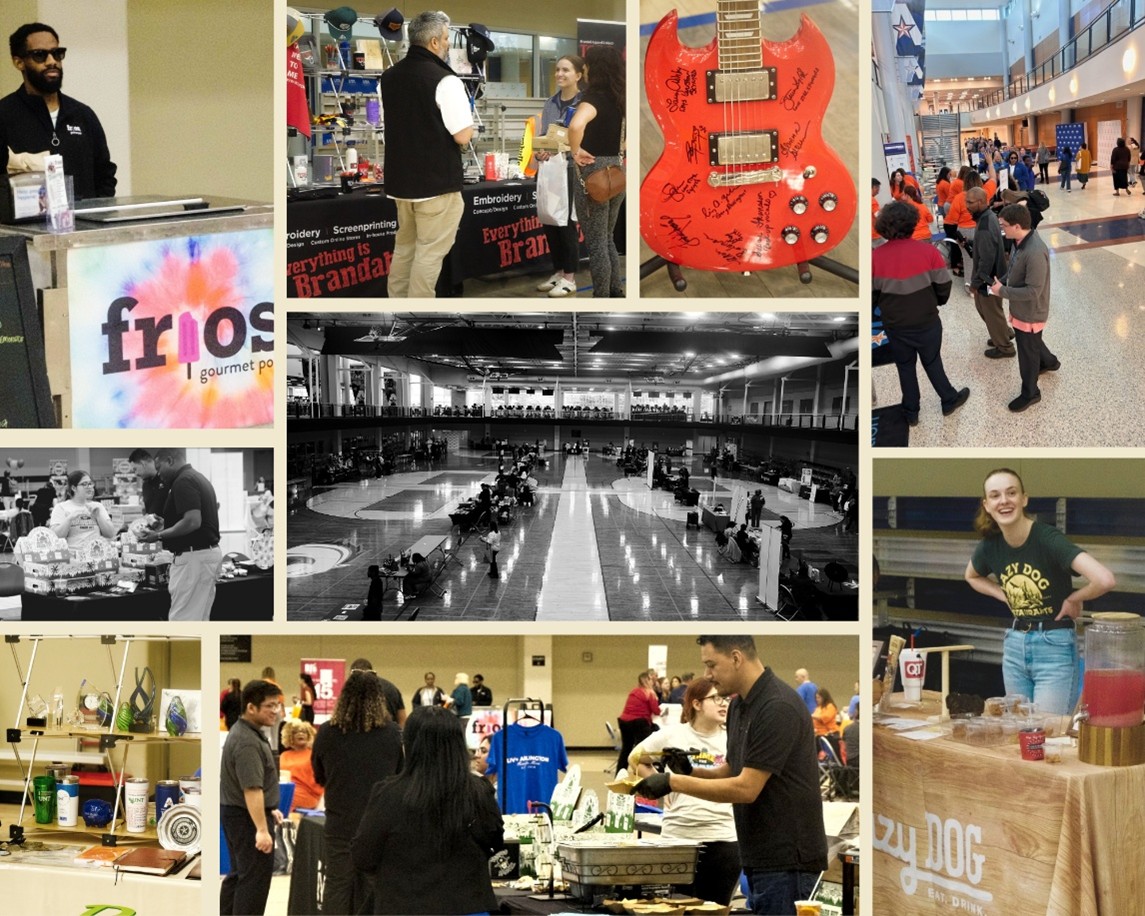 Collage of images from SAC Spirit Day showcasing employees and vendors.